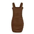 thumbnail image 5 of Usmixi Dresses for Women 2023 Night Party Club Sexy Off Shoulder Ruched Bodycon Halter Mini Dresses Sleeveless Halter Solid Summer Short Sun Dress Brown L Clothes, 5 of 7