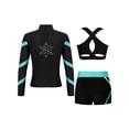 thumbnail image 2 of Hansber Kids Girls 3Pcs Yoga Workout Running Outfits Long Sleeve Zipper Jacket U Neck Tank Top and Black&Blue Green 12, 2 of 5