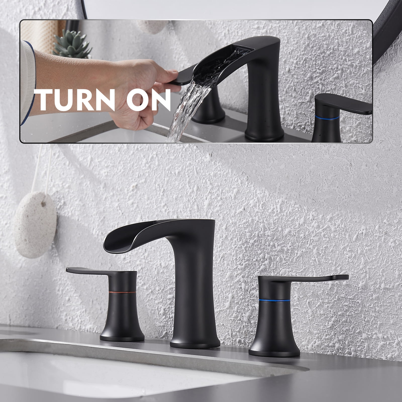 Matte Black Bathroom Faucet,8 inch Widespread Bathroom Faucet,Yundoom,Sink Faucet Bathroom 3 Hole,2 Handle Bathroom Faucet,Bathroom Sink Faucet with Drain,Faucet for Bathroom Sink.