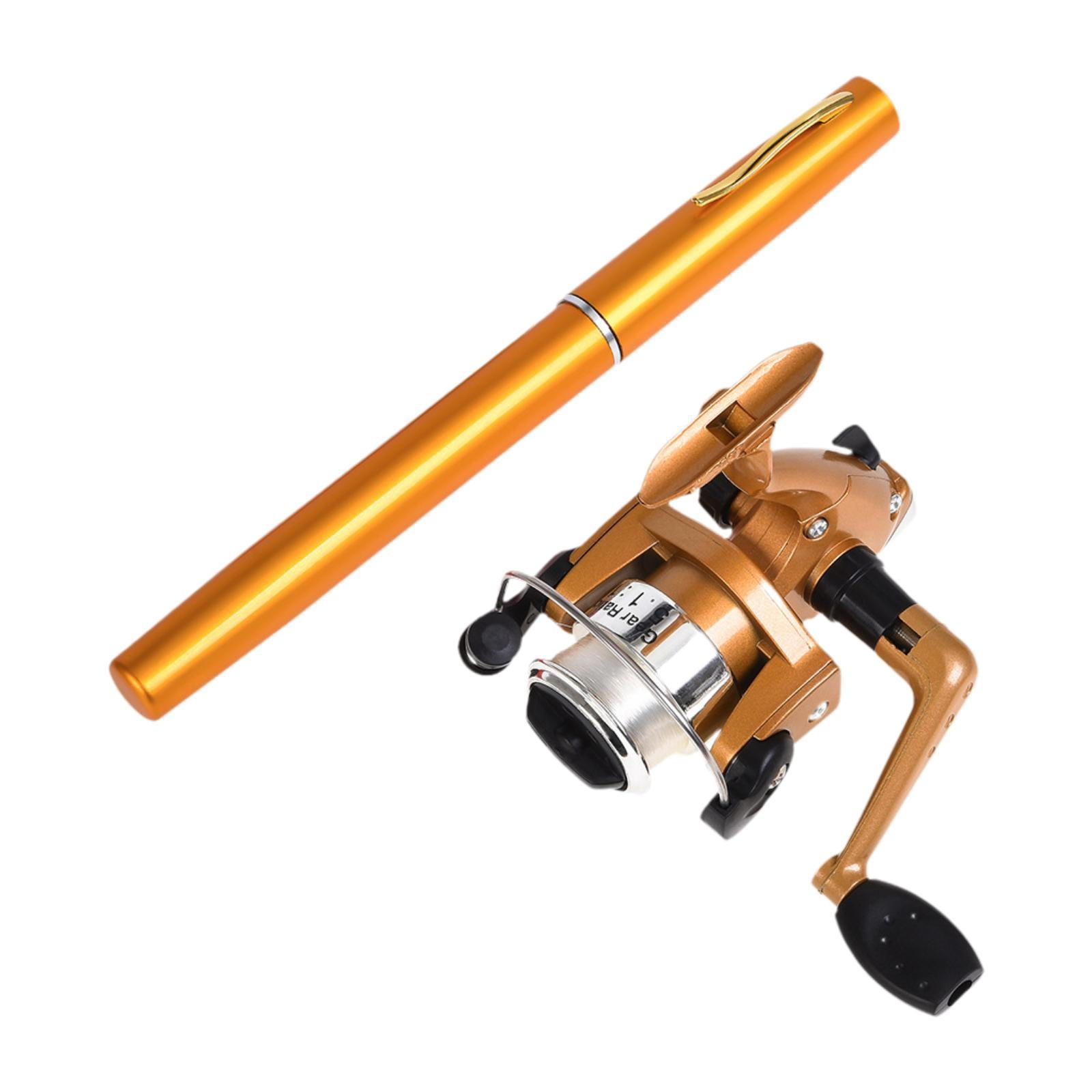 Colaxi Mini Fishing Rod Reel Combo, Mini Pen Fishing Pole Gift with Line Portable Fishing Reel for Outdoor Saltwater Freshwater Boys Gold
