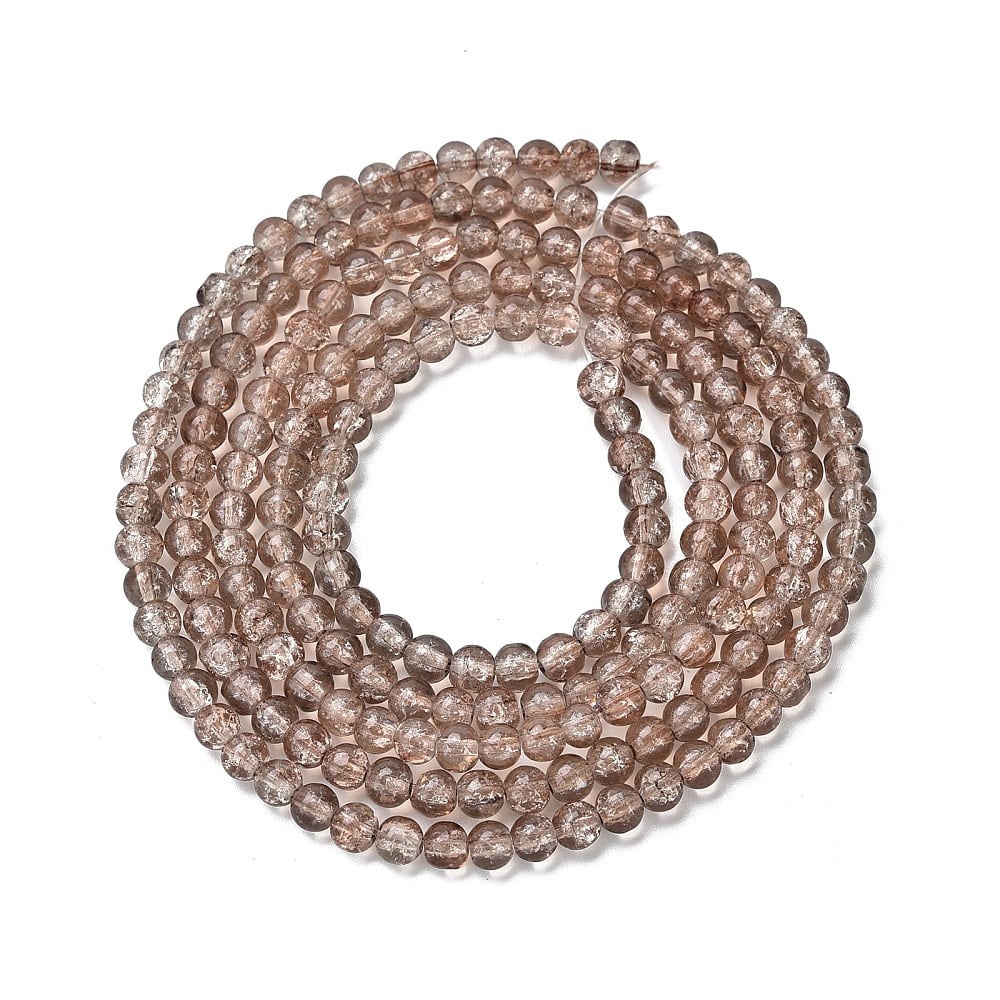 20 Strand Crackle Glass Beads Strands Round Tan 4mm Hole: 1.1~1.3mm about 200pcs/strand 31.4 inch