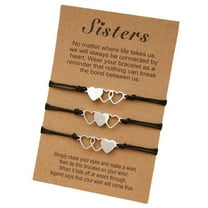 3 Pcs Matching Heart Distance Heart-to-Heart Sister Card Bracelets Three Sisters Stainless Steel HeartBracelets Handmade