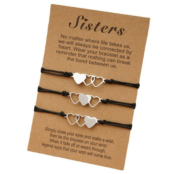 3 Pcs Matching Heart Distance Heart-to-Heart Three Sisters Card Bracelets Gift