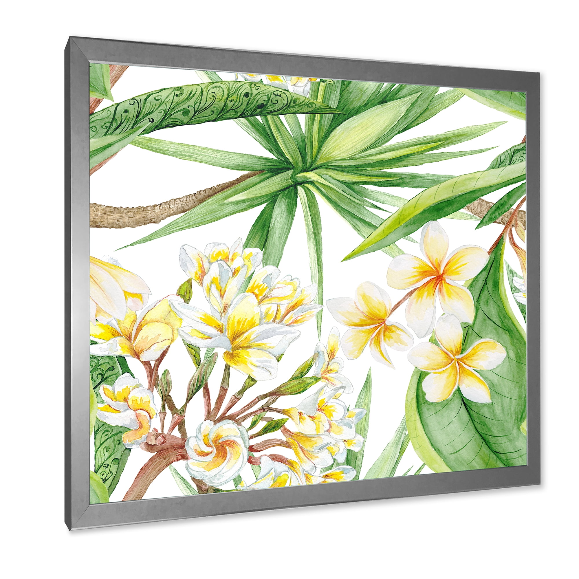 Designart 'Yellow Flowers and Tropical Foliage I' Modern Framed Art Print