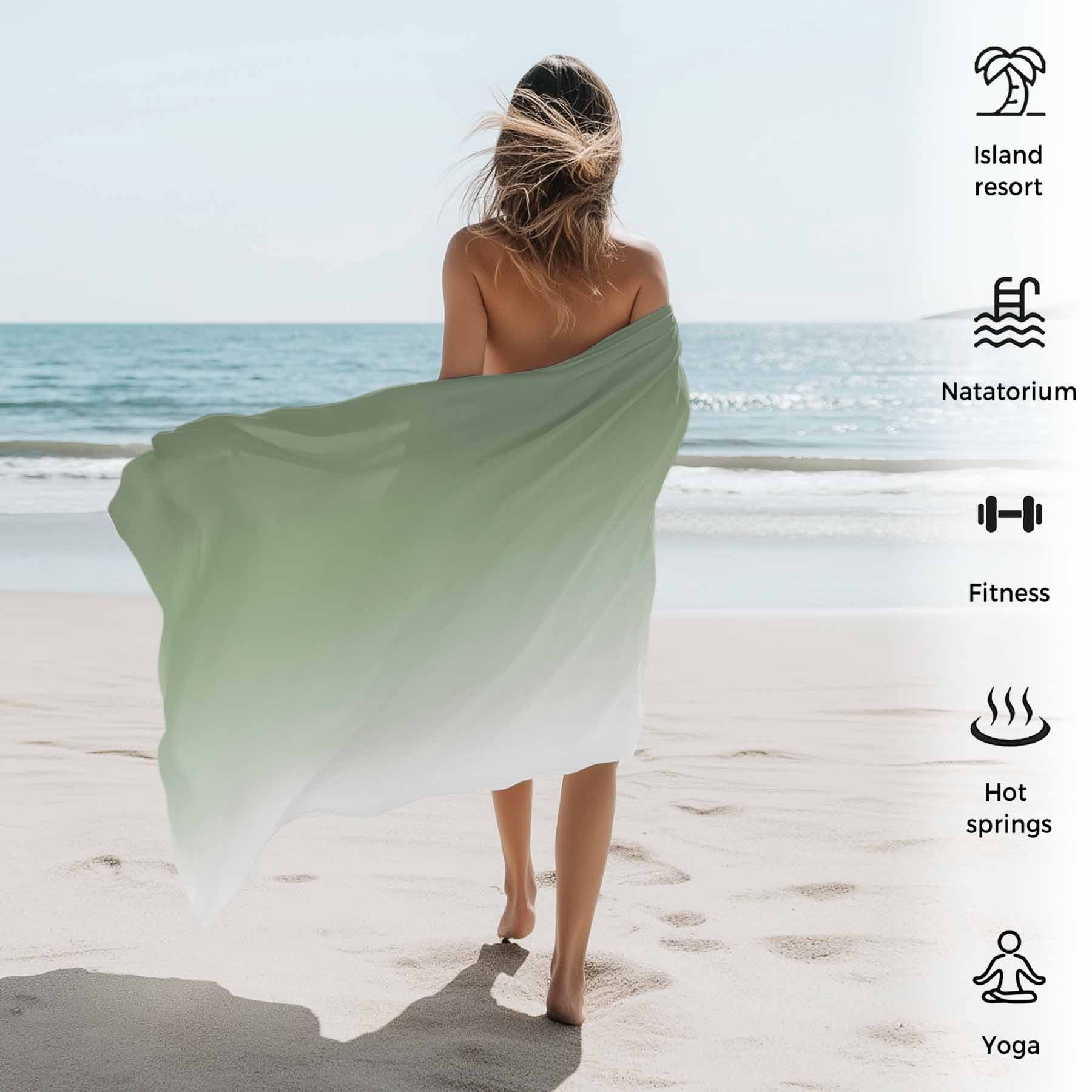 Sage Green Gradient Beach Towels Blanket Soft&Absorbent Quick Dry Microfiber Abstract Sage White Watercolor Pool Towels for Swimming ,Yoga, Sports, Gym, Camping,Large 35X70in,