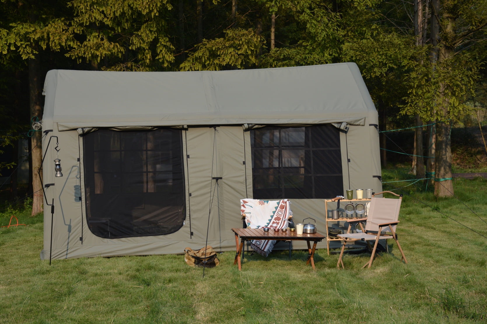 9.8×13ft Canopy Inflatable Camping Tent with Hand Pump, Waterproof Windproof Easy Setup Air Glamping Tent, for Glamping, Green