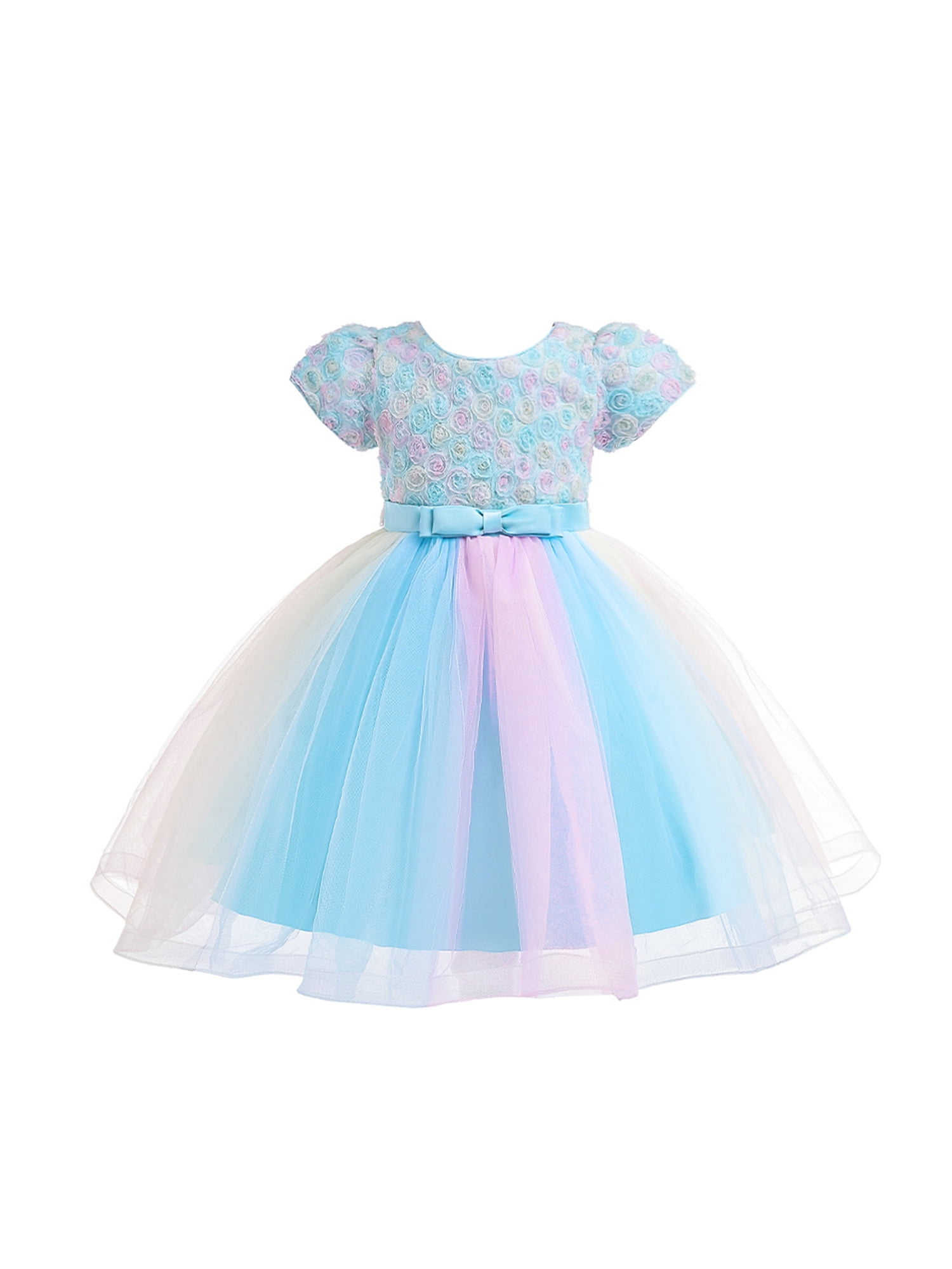 jaweiwi Kids Little Girl Flower Dresses 4T 5T 6T 7T 3D Flower Crew Neck