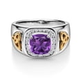 thumbnail image 3 of Gem Stone King Men's 925 Silver and 10K Yellow Gold Purple Amethyst and White Lab Grown Diamond Ring (2.36 Cttw, Gemstone Birthstone) | Size 13, 3 of 6