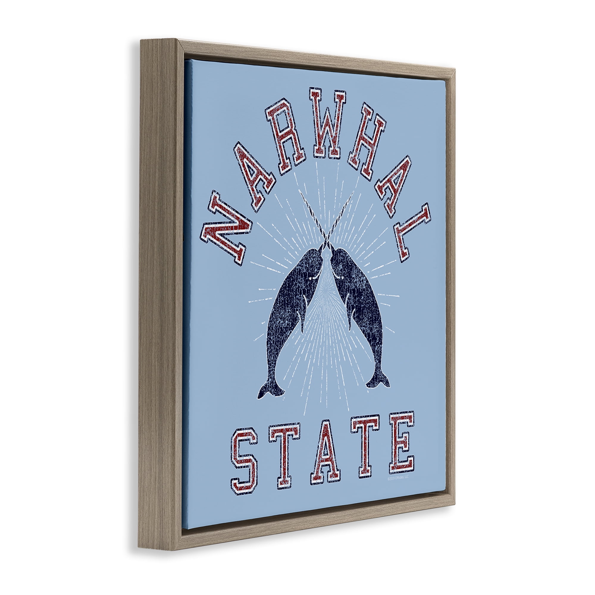 Stupell Industries Vintage Narwhal State Animals Painting Brown Floater Framed Canvas Art Print Wall Art, 25 x 25