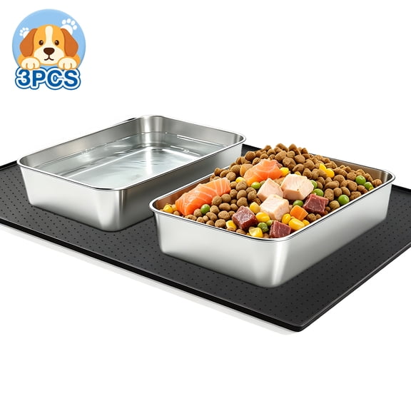 ZALALOVA 3 Pack Large Dog Water Bowl,304 Stainless Steel Dog Bowls with Non-Slip Mat,Spill-Proof Metal Pet Bowl Set for Medium, Large, X-Large Dogs, Indoor Outdoor Use