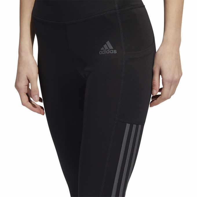 adidas Ladies' 3-Stripe High Rise Waistband 3/4 Capri Tight Pants (Black, X-Large) -