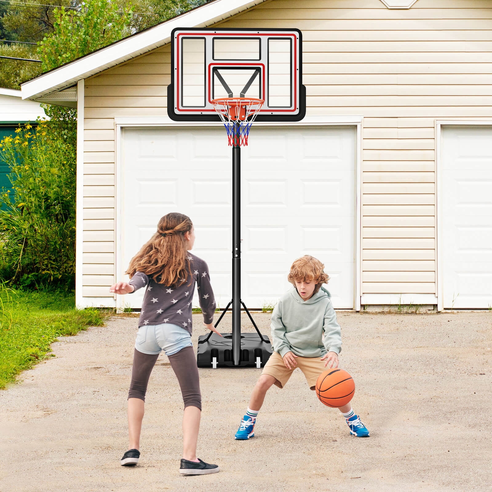 Infans 7.4-10 FT Basketball Hoop Outdoor System w/ 44 Inch Shatterproof PC Backboard