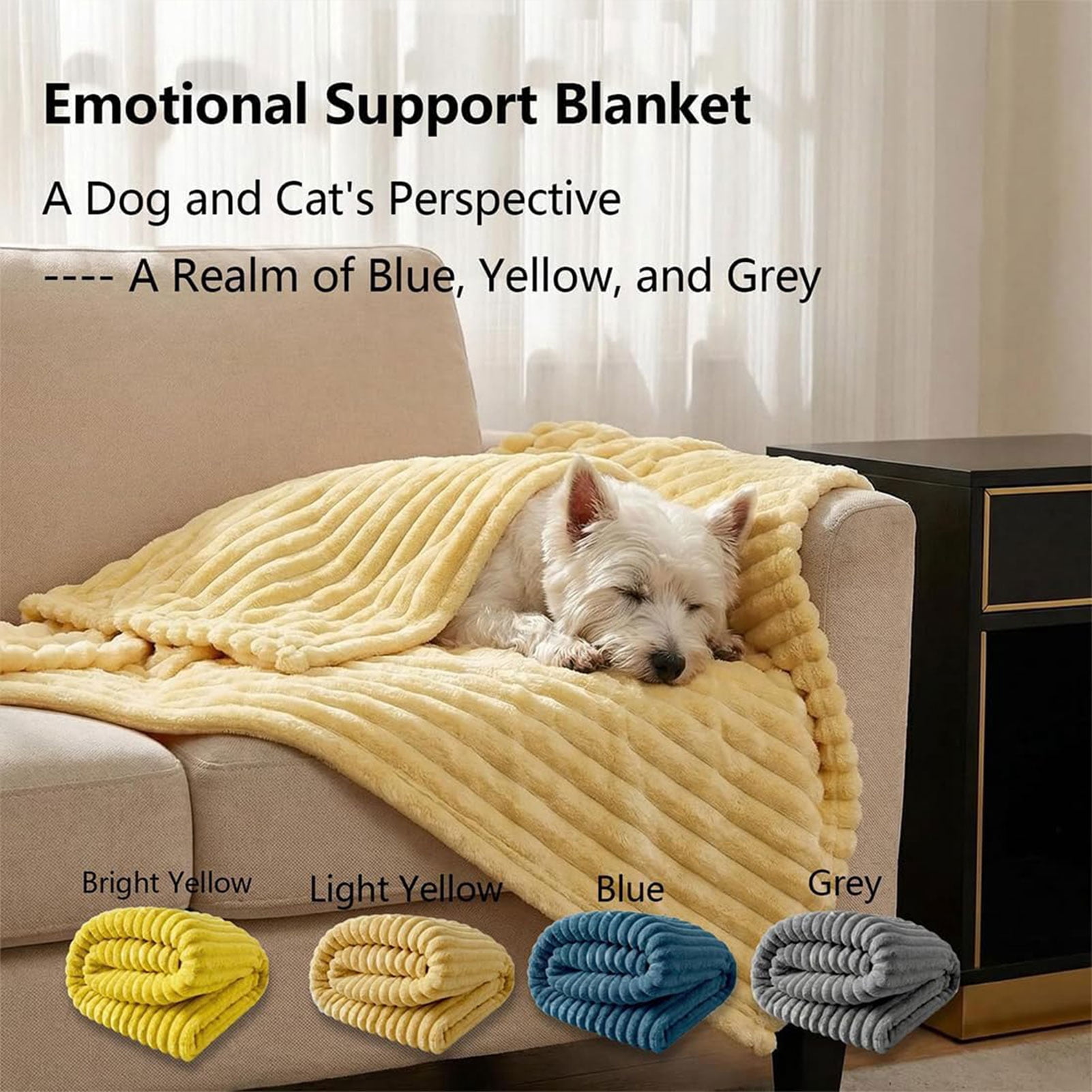 Emotional Support Blanket Yellow – Soft Calming Security Blanket, Machine Washable Flannel Pet Throw, Dog Mood Calming Blankets for Crate, Sofa, Bed & Car Seat,150*200cm