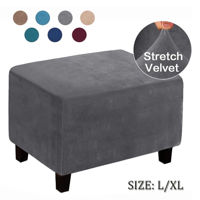 Housse Extensible pour Pouf 2024 en Velours, Housse de Pouf de Rangement Rectangulaire, Protège-Meubles Repose-Pieds Lavable, Housses de Canapé Pliantes pour Salon, Chambre, Bar L/TG