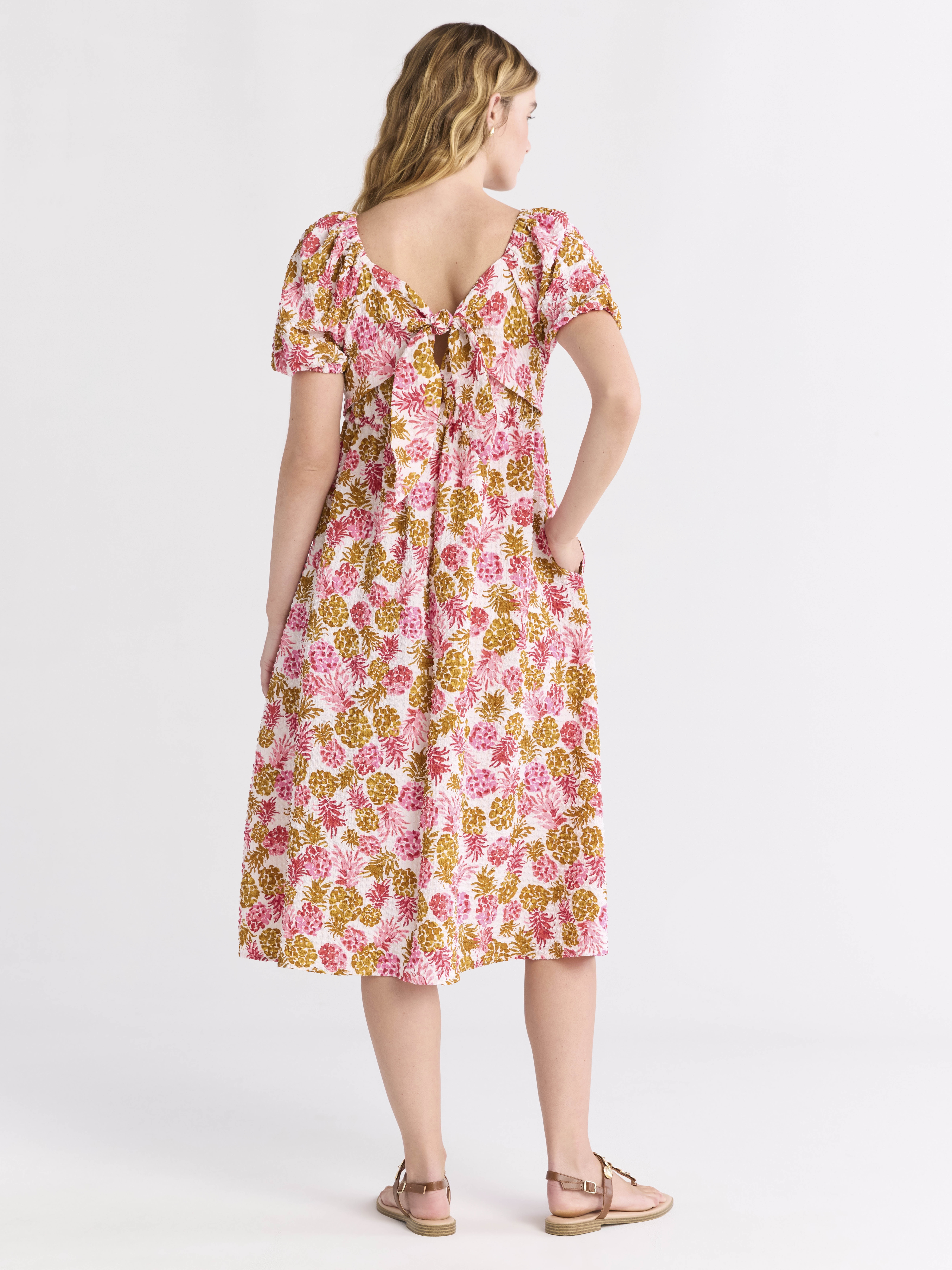 Time and Tru Women's and Women's Plus Square Neck Midi Dress, Sizes XS-4X