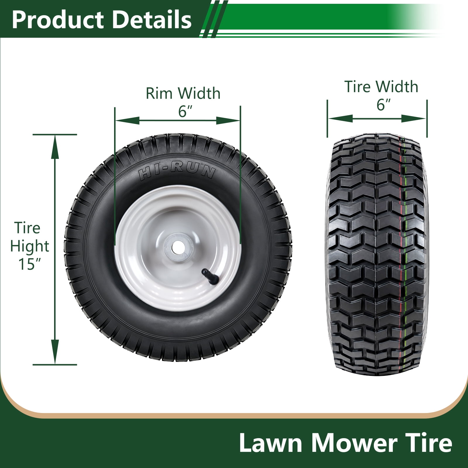 Hi-Run 2 Set SU12 15X6.00-6 4PR Lawn and Garden Tire & Wheel Assembly Fits 15X6.00-6nhs, 15X6X6