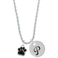 thumbnail image 1 of Delight Jewelry Silvertone Small Black Paw Silvertone Script Initial Disc - P - Charm Necklace, 20"+3", 1 of 4