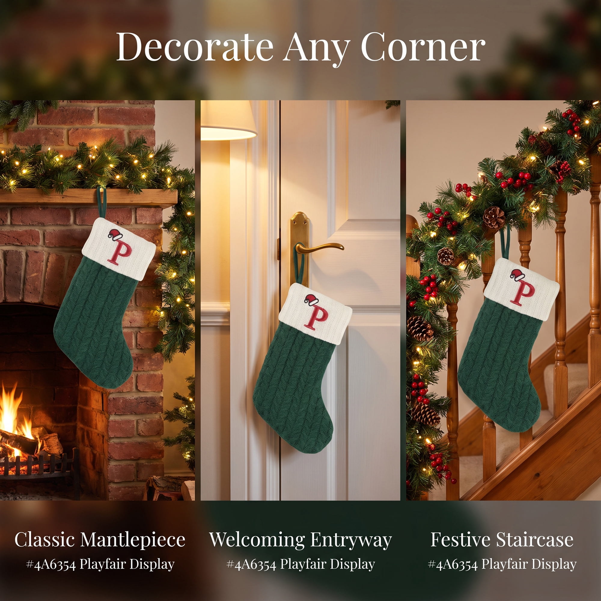 Unique Bargains Christmas Luxury Grand Hearth Accent Stocking Green Letter P 8"