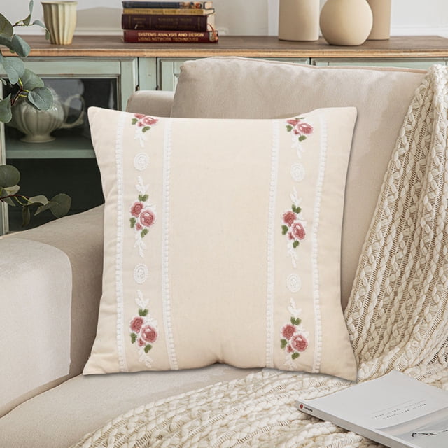 Cojines bordados, cojines con rosas, sofás cama, soporte lumbar para la cabeza, fundas de almohada sencillas, regalos navideños, funda de almohada de poliéster.