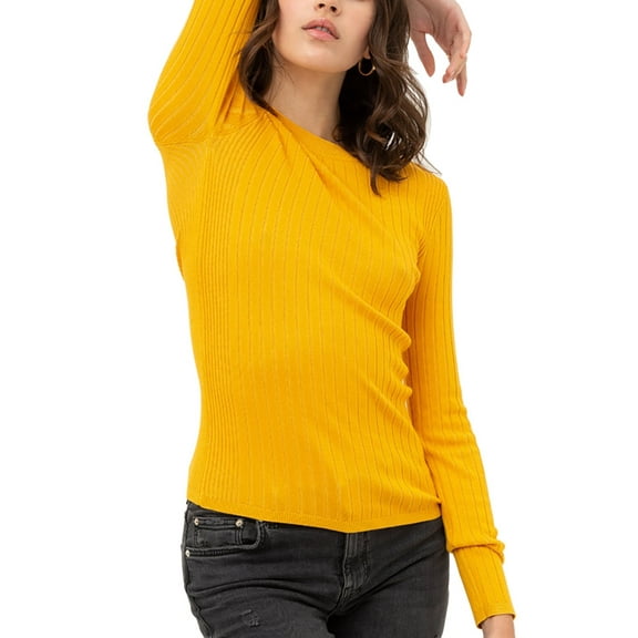 Women’s Pullover Slim Fit Ribbed Long Sleeve Sweater - Round Neck Basic Sweater Top
