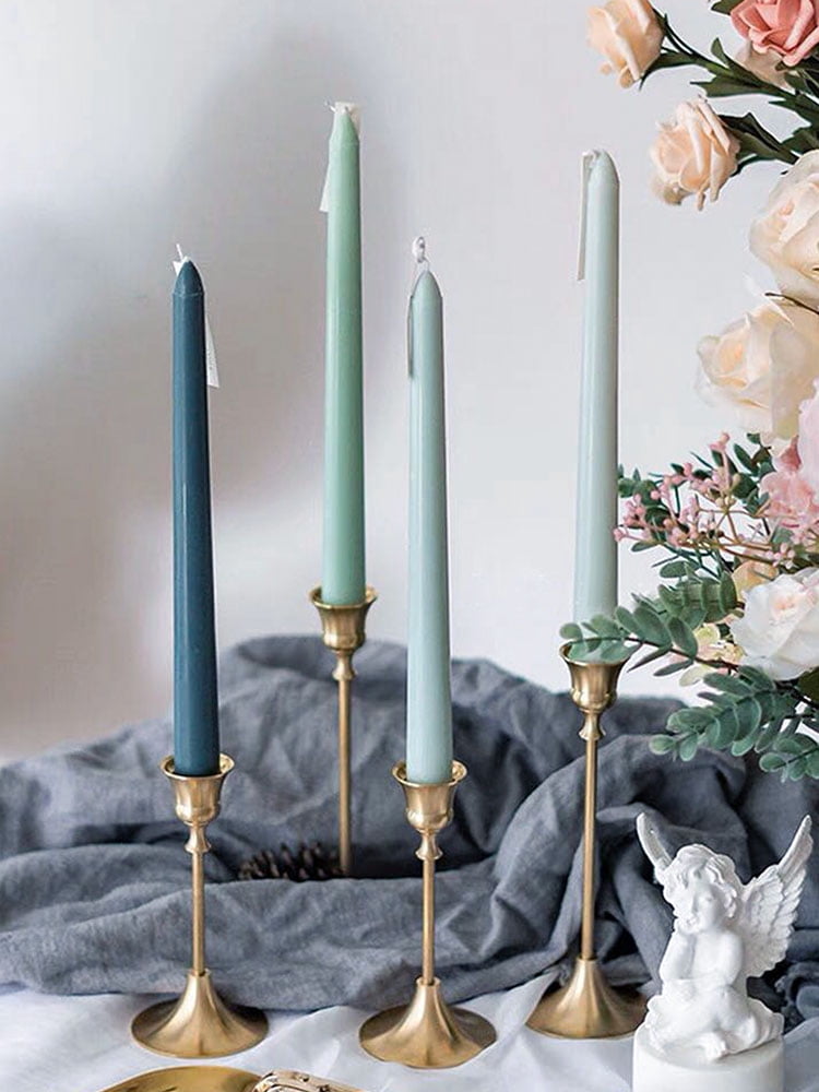 Taper Candles 10'' Colored Candle Sticks Set of 4 | Amber&Oud Scented, Natural Soy Wax | Home Decor Kitchen Decor Wedding Decorations (Green Shades)