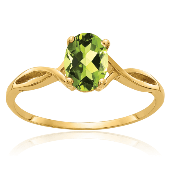 14K Solid Yellow Gold Green Peridot Solitaire Ring Gemstone Band August Birthstone Jewelry