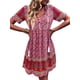 thumbnail image 1 of VISgogo Vestido bohemio para mujer, estampado de flores, manga corta, cuello en V, ajuste holgado, vestido de vacaciones, S/M/L/XL VISgogo  moda, 1 of 7