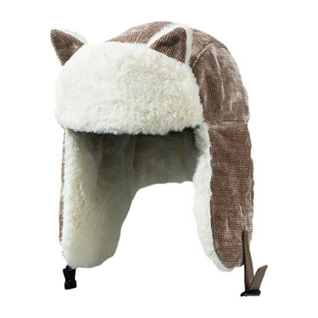 Women Warm Trapper Hat with Cat Ears Thickened Windproof Ear Protection Cozy Velvet-lined Ladies Hat