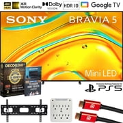 Sony K75XR50 BRAVIA 5 75" Mini LED 4K HDR TV (2025) Bundle with CPS Exclusive 26 Month Protection, Wall Mount, 2x HDMI Cables, Surge Adapter & Deco Gear Complete Home Theater Beginner's Guidebook
