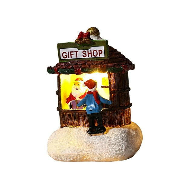 Figura de Papá Noel con casa luminosa navideña, adorno navideño, estatua LED Tienda de regalos