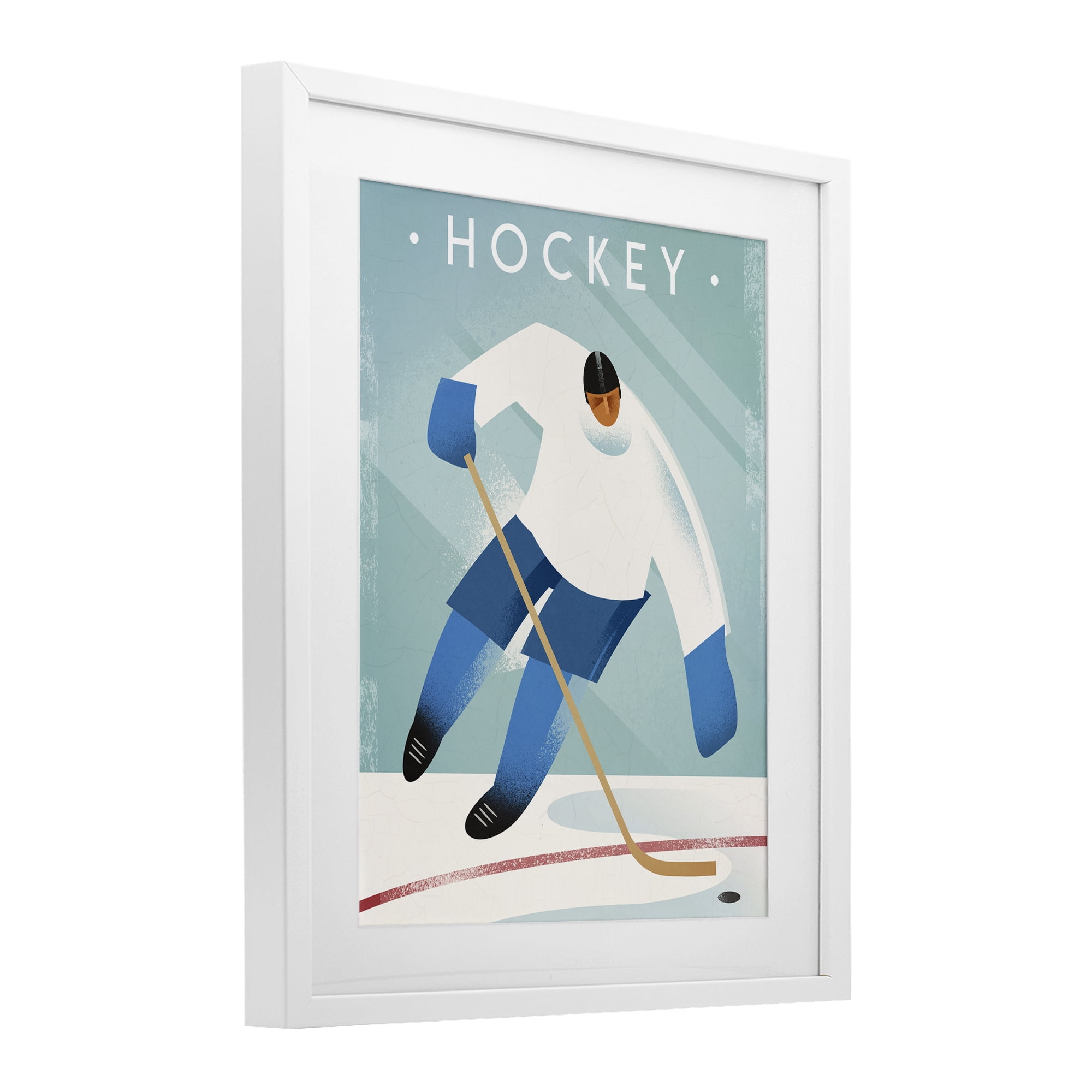 Stupell Industries Vintage Hockey Player White Framed Print Under Glass, design by Martin Wickstrom