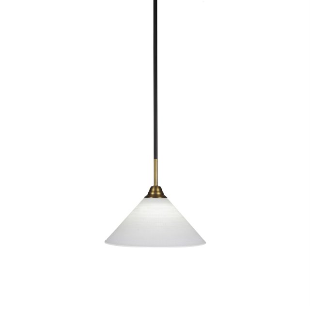 Mini colgante Paramount con 1 luz en negro mate y acabado de latón con vidrio matricial blanco de 30 cm (30 cm)