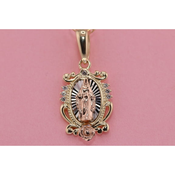 14k Solid Gold Virgin Mary Virgen Maria Lady Guadalupe Pendant