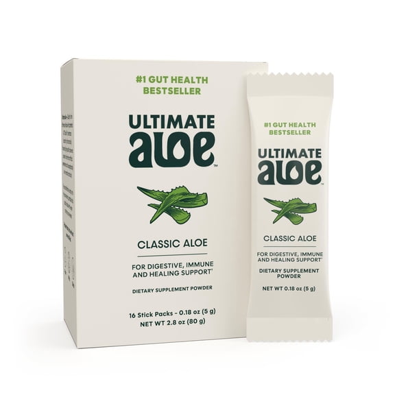 Ultimate Aloe Powder: Supports gut health, digestion, immune system, and gut cleanse with probiotics. Vegan, non-GMO, gluten-free. 16 convenient powder packets for daily digestive comfort.