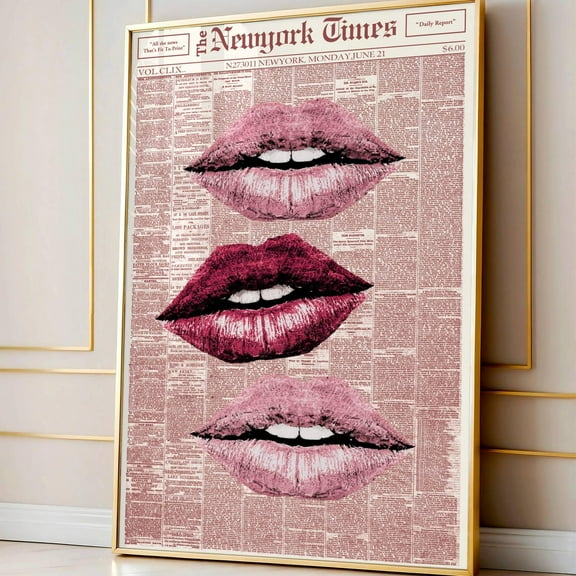 Trendy Lips Poster, Pink Makeup Wall Art Printable, Preppy Dorm Retro Aesthetic Decor UNFRAMED Poster, 8x12