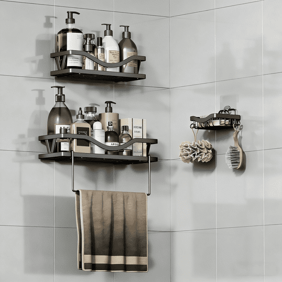 Shower Caddy Adhesive, No Drill Bathroom Shower Organizers,Large Capacity Bathroom Organizers and Storage,Shower Storage with Towel holder for Bathroom Kitchen