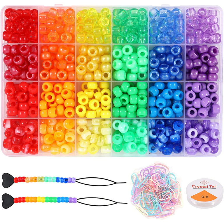  KOTHER 48 Colors Pony Beads for Bracelets Making Kit, Rainbow  Friendship Bracelet Kit with 1300pcs Letter Beads,with Elastic Strings Pony  Beads Bulk