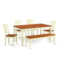 Kitchen Table Set-Dining Table And Dining Chairs-Finish:Buttermilk & Cherry,Number of Items:6,Shape:Rectangular,Style:Wood Seat