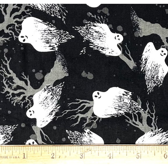 1 Yard - Halloween Happy Ghosts on Black Cotton Fabric (Great for Quilting, Sewing, Craft Projects, Throw Pillows & More) 1 Yard X 44" Wide