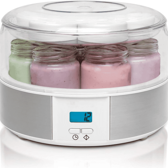 Yogurt Maker - YMX650 Automatic Digital Yogurt Maker Machine with Set Temperature - Includes 7-6 oz. Reusable Glass Jars and 7 Rotary Date Setting Lids for Instant Storage