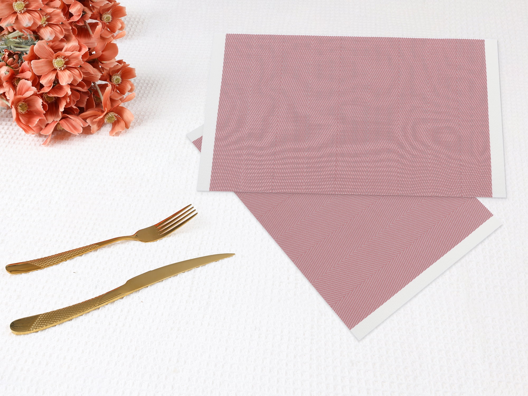 Unique Bargains Set of 6 Placemats for Kitchen Dining Table Decor Washable Pink
