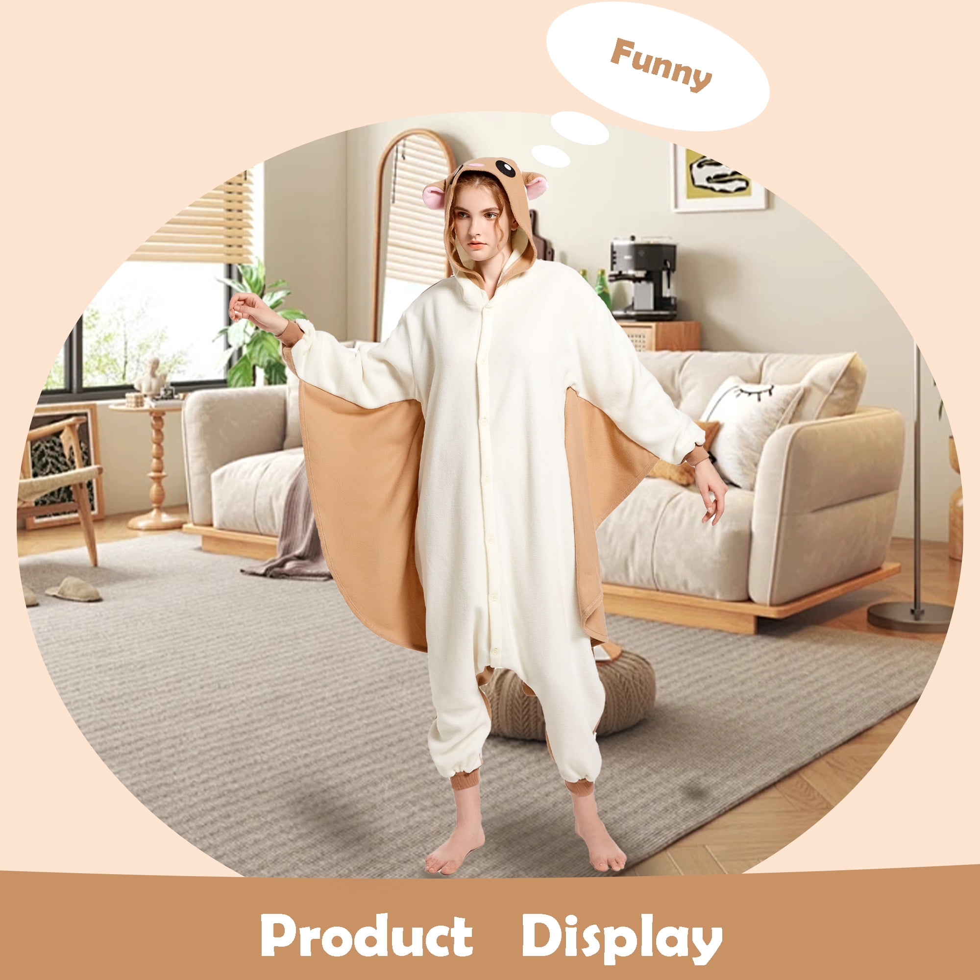 Flying Squirrel Onesie Adult CANASOUR Brown Animal One-piece Pajamas Cosplay Polyester Suit X-Large