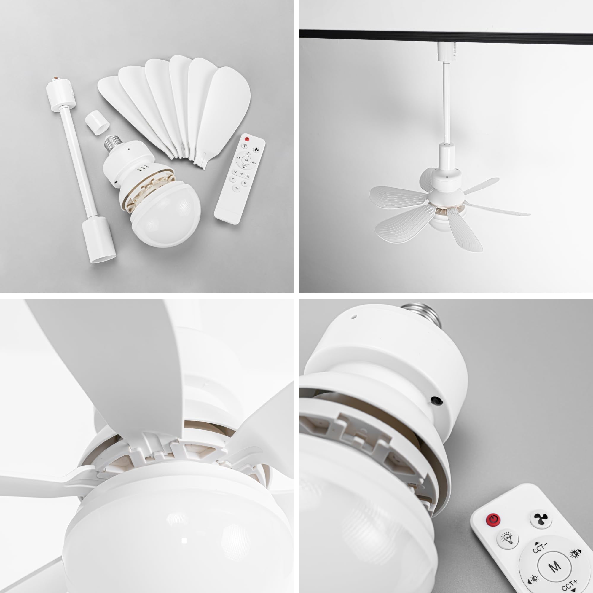 KAYYELAMP 19.2 Inches Height J-Type Track Lighting with Fan Remote Control Dimmable Adjusted Wind Power Modern Design for Living Room Bedroom Kitchen Home