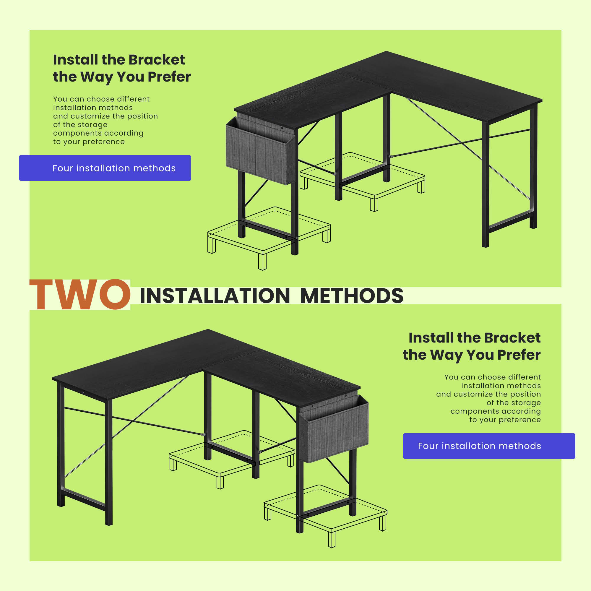 MAYEERTY 49-Inch L Shaped Computer Desk, Corner Gaming Desk with CPU Stand and Side Bag for Home Office Dorm