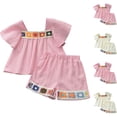 thumbnail image 6 of ZACPNCV Infant Baby Girl Summer Outfits Cute Ruffle Short Sleeve T Shirt Top Waist Shorts Shorts Set 2 Piece Toddler Boho Clothes Yellow 2-3 Years, 6 of 6