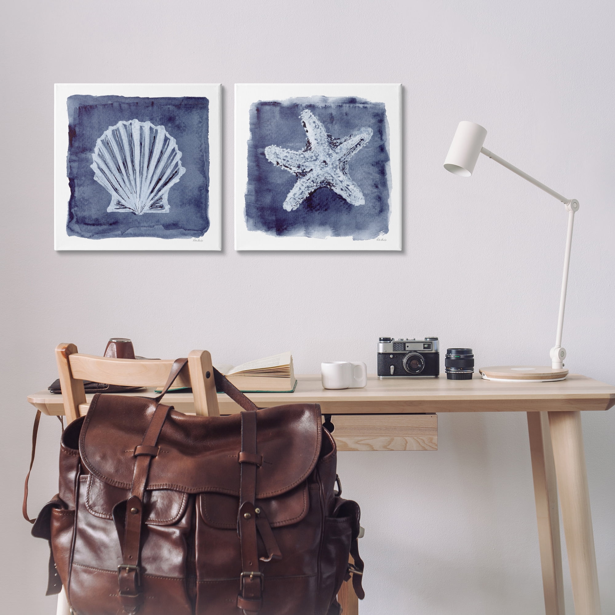 Stupell Industries Shell & Starfish Impressions Nautical & Beach Painting Wrapped Canvas Art Print Wall Art, 17 x 17, Set of 2