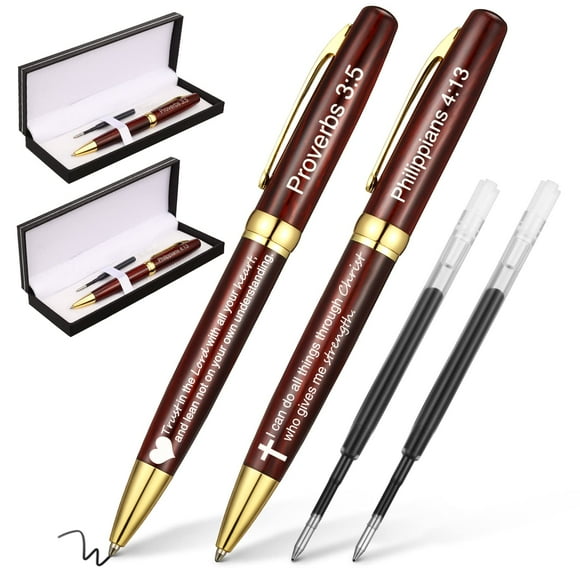 2 Sets Philippians 4:13 Proverbs 3:5 Christian Gift Pen with Engraved Bible Verse, Engraved Pastor Appreciation Gift with Presentation Boxes and Ink Refills Personalized Bible Verse Pens for Church