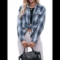 thumbnail image 3 of Camisa de Franela A Cuadros con Botones para Mujer, Chaqueta de Larga y Corta, Talla Grande. Azul S, 3 of 10