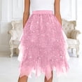 thumbnail image 7 of Rotm Ruffle Skirt Skirts for Women Tulle Mesh Elastic Waist Pleated Mini Skirt Solid Color Tiered Party Trendy Tutus Pink,S, 7 of 7
