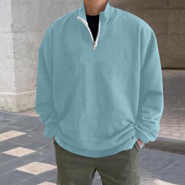 Sudadera sin capucha para hombre, jersey con media cremallera, camiseta de manga larga, sudadera sin capucha, blusa y camisa de cuello alto de manga larga, blusa para hombre